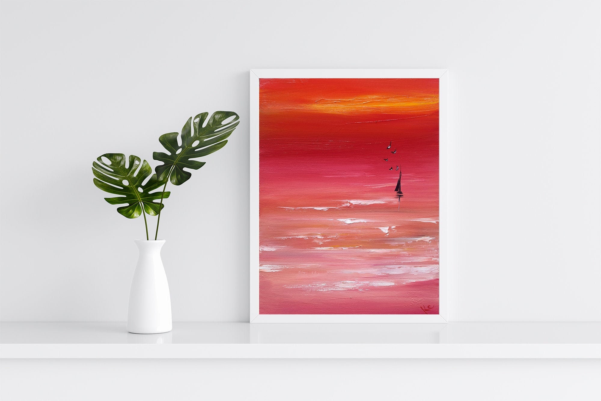 Pink Sunset Abstract Wall Decor Relaxing Oil Painting Etsy UK