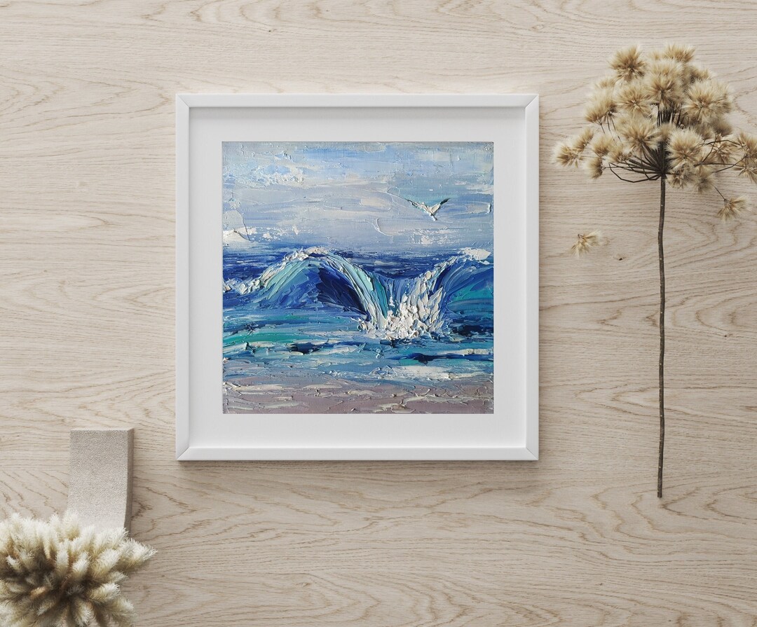 Abstract Texture Blue Wave Oil Painting Original, Ocean Canvas Art ...