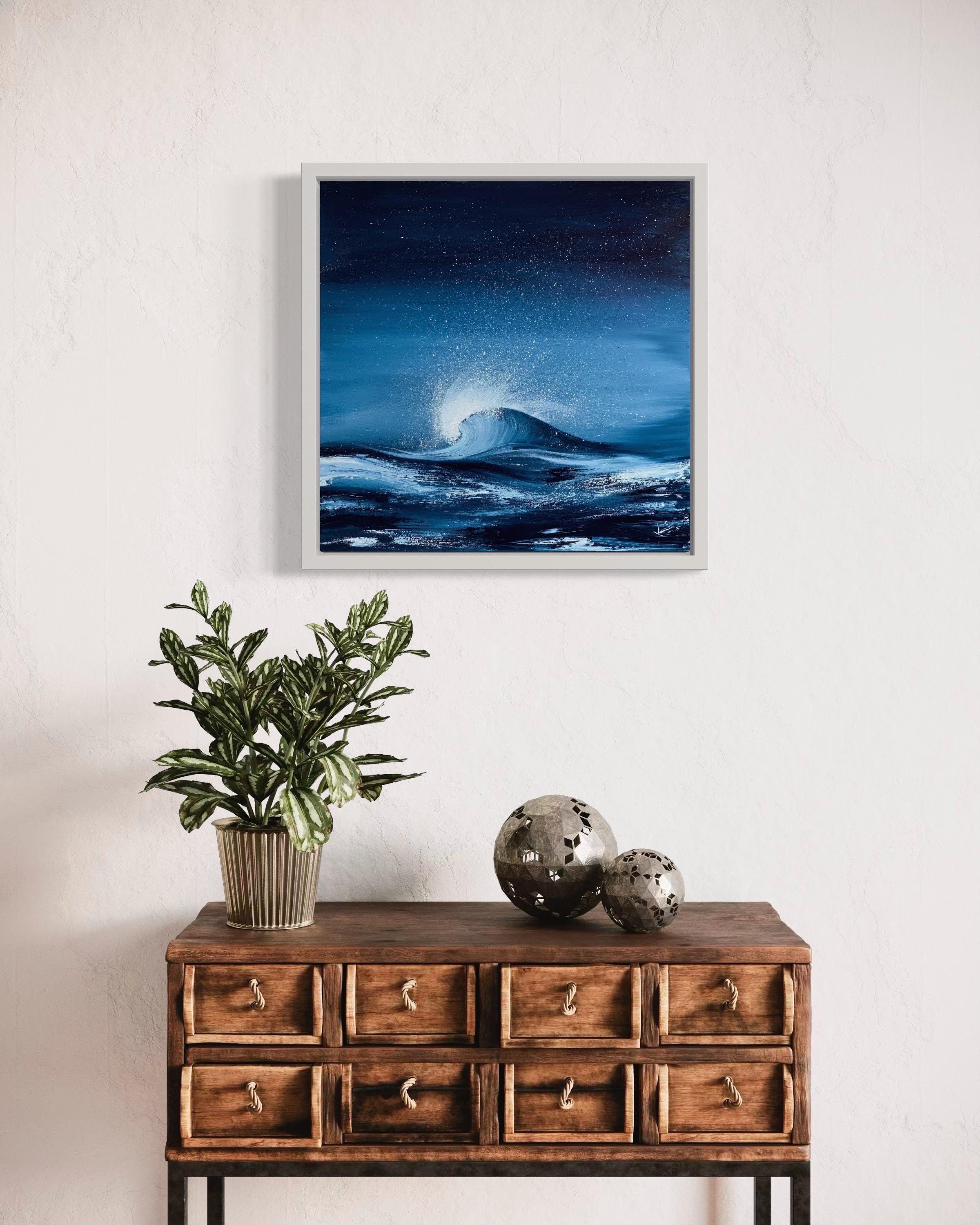 Abstract Ocean Waves Oil Painting Original, Blue Sea Water Wall Art ...