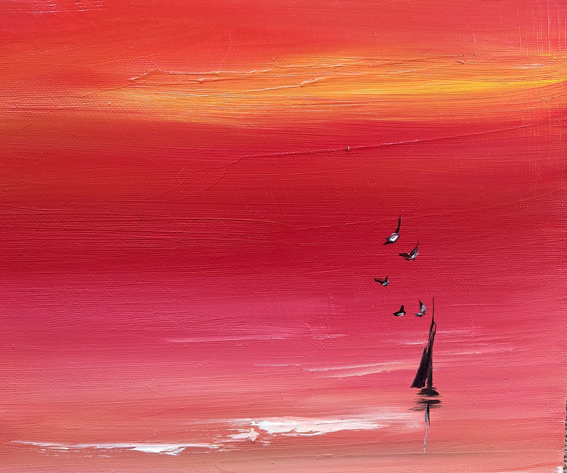 Pink sunset abstract wall decor Relaxing oil painting Etsy