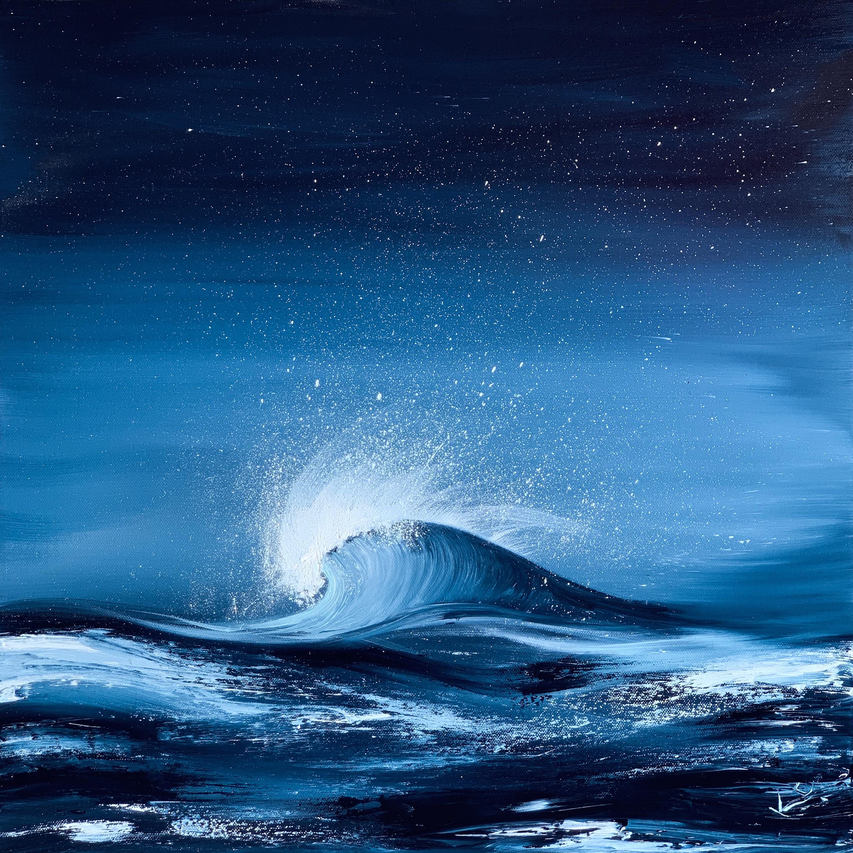 Abstract Ocean Waves Oil Painting Original, Blue Sea Water Wall Art ...