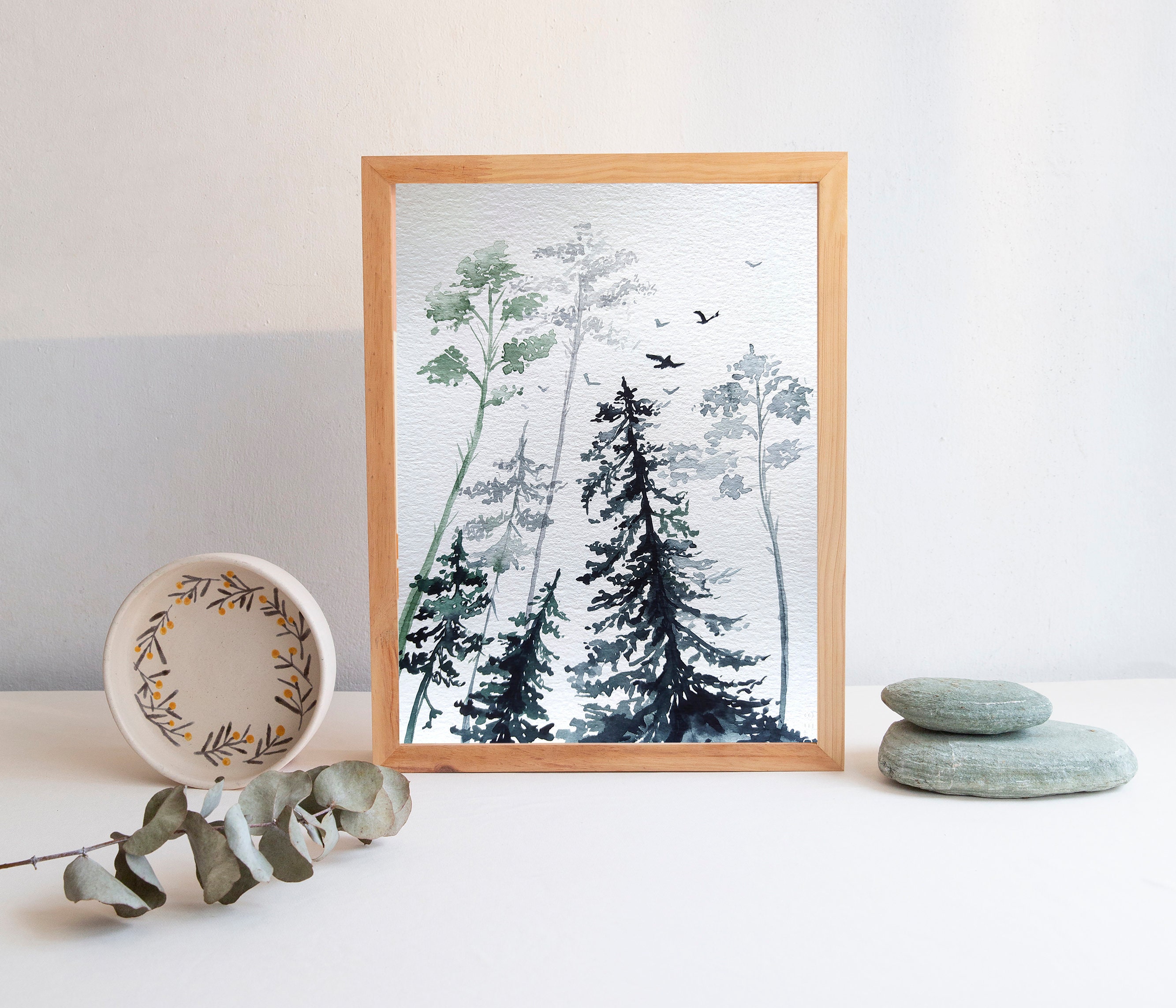 Pine Tree Art Watercolor Painting Original Minimalist Wall - Etsy