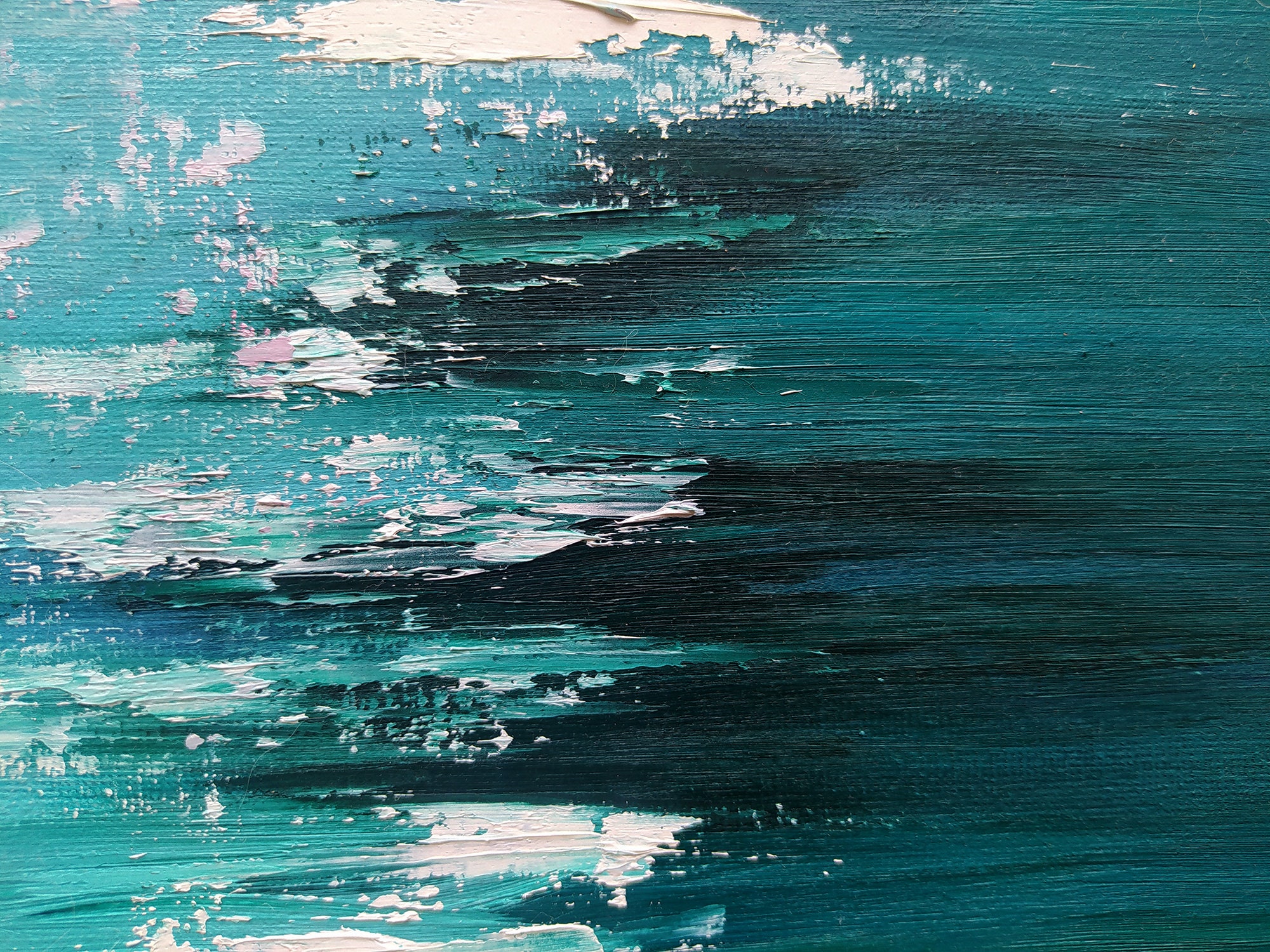 Abstract Ocean Waves Oil Painting Original, Blue Sea Water Wall Art ...