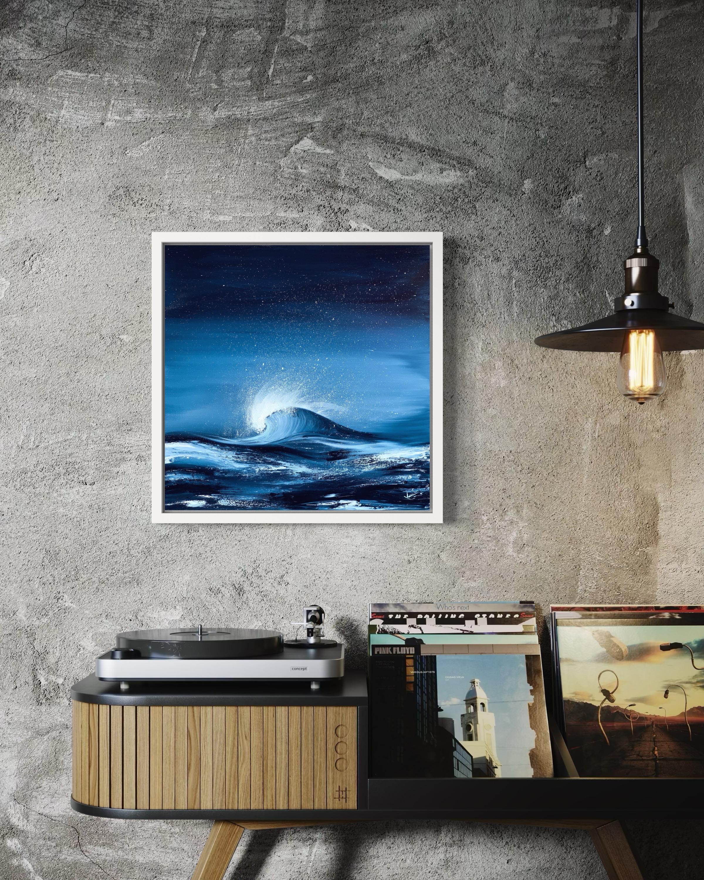 Abstract Ocean Waves Oil Painting Original, Blue Sea Water Wall Art ...