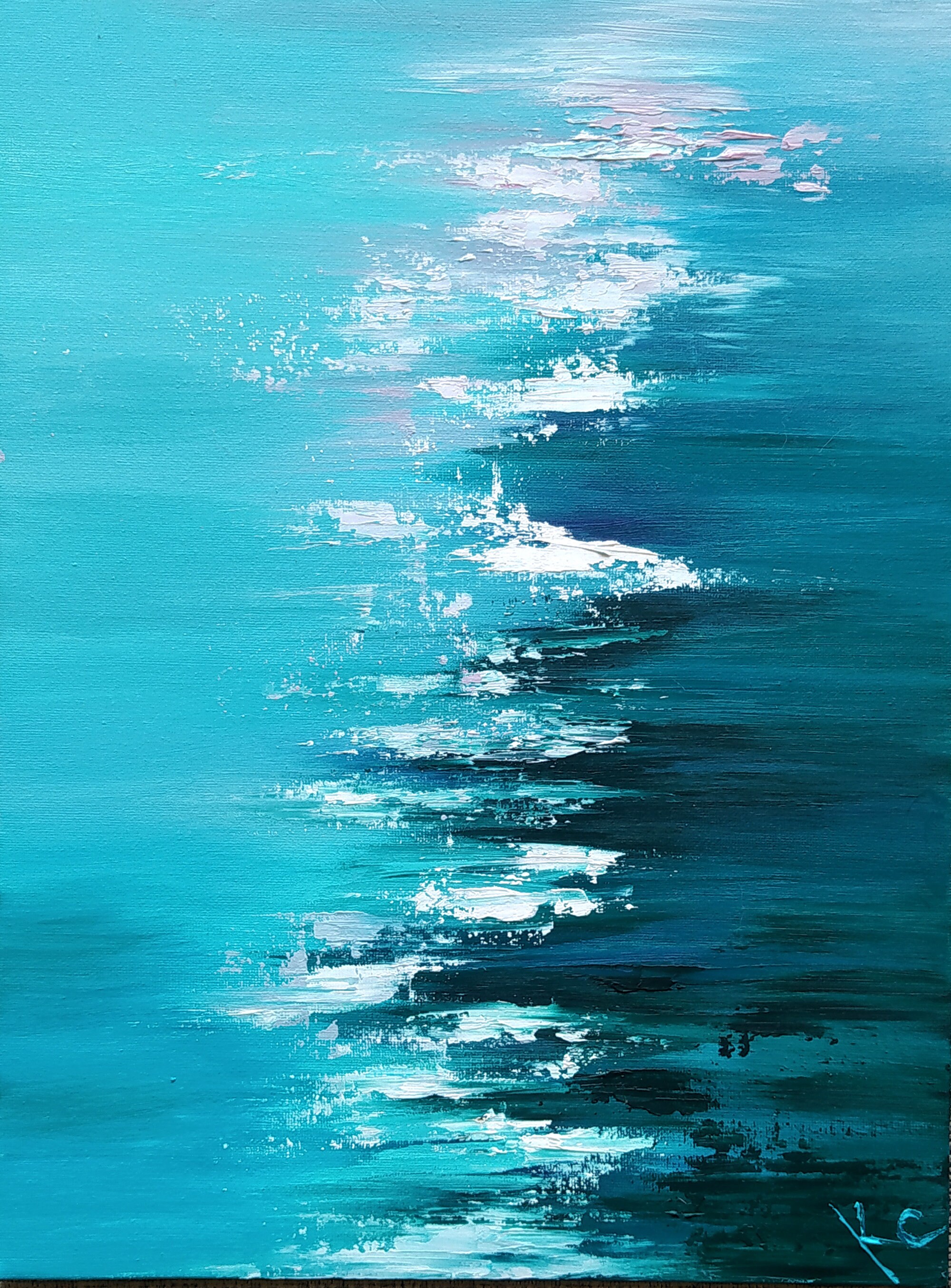Abstract Ocean Waves Oil Painting Original, Blue Sea Water Wall Art ...