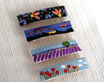 Hand embroidered hair clips