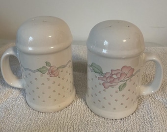 Sango Rose Chintz 3793 Salt & Pepper Set with handles cottagecore grandmacore