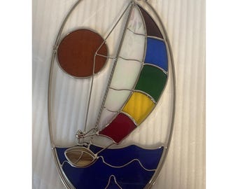 Stained glass Stainglass  sailboat Hanging 11 Inches