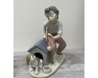 Lladro 5797 Come out and play Boy with Puppy Doghouse Porcelain Figurine Spain