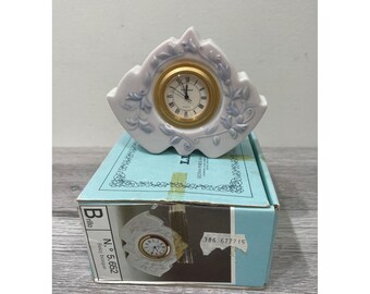 Lladro Reloj Bosque Forest Clock 5652 Porcelain Blue Floral Desk Clock Spain Box