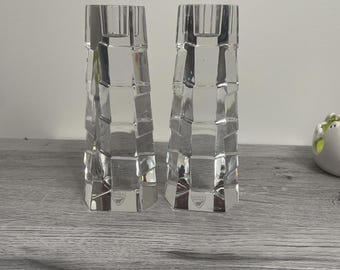 Orrefors Sweden Signed crystal candleholders 6 3/4 Inches