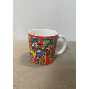 Disney Mickey Mouse World Traveler Postage Stamp Coffee Mug Red Made in Japan image 1