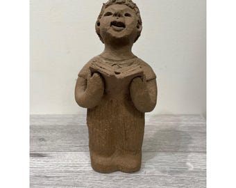 Vintage Margaret Hudson Earth Art Studio Handmade Clay Choir Boy Folk Sculpture