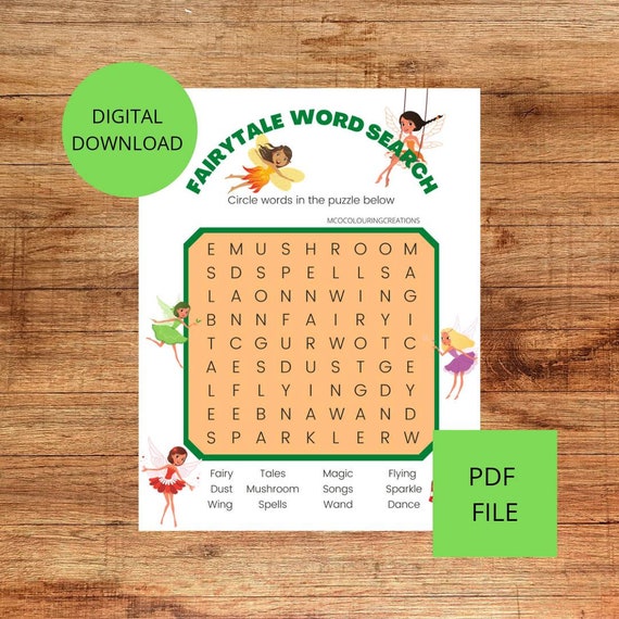 Printable Fairy Word Search Digital Download PDF File Logic | Etsy