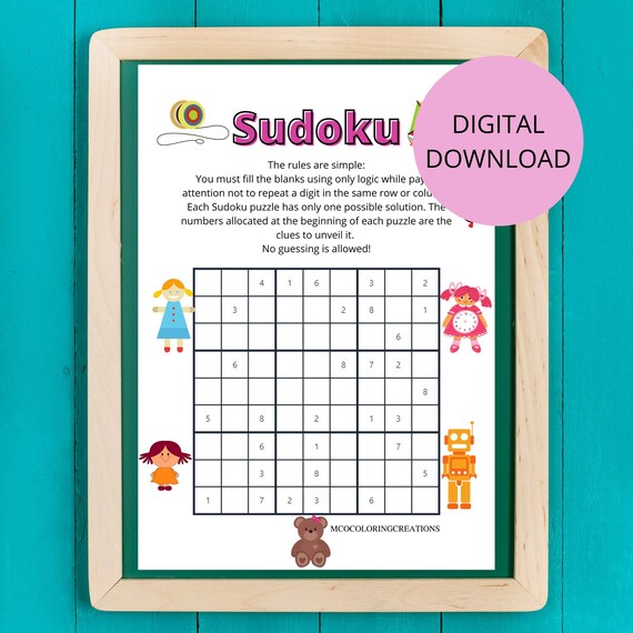 printable childrens sudoku puzzle etsy