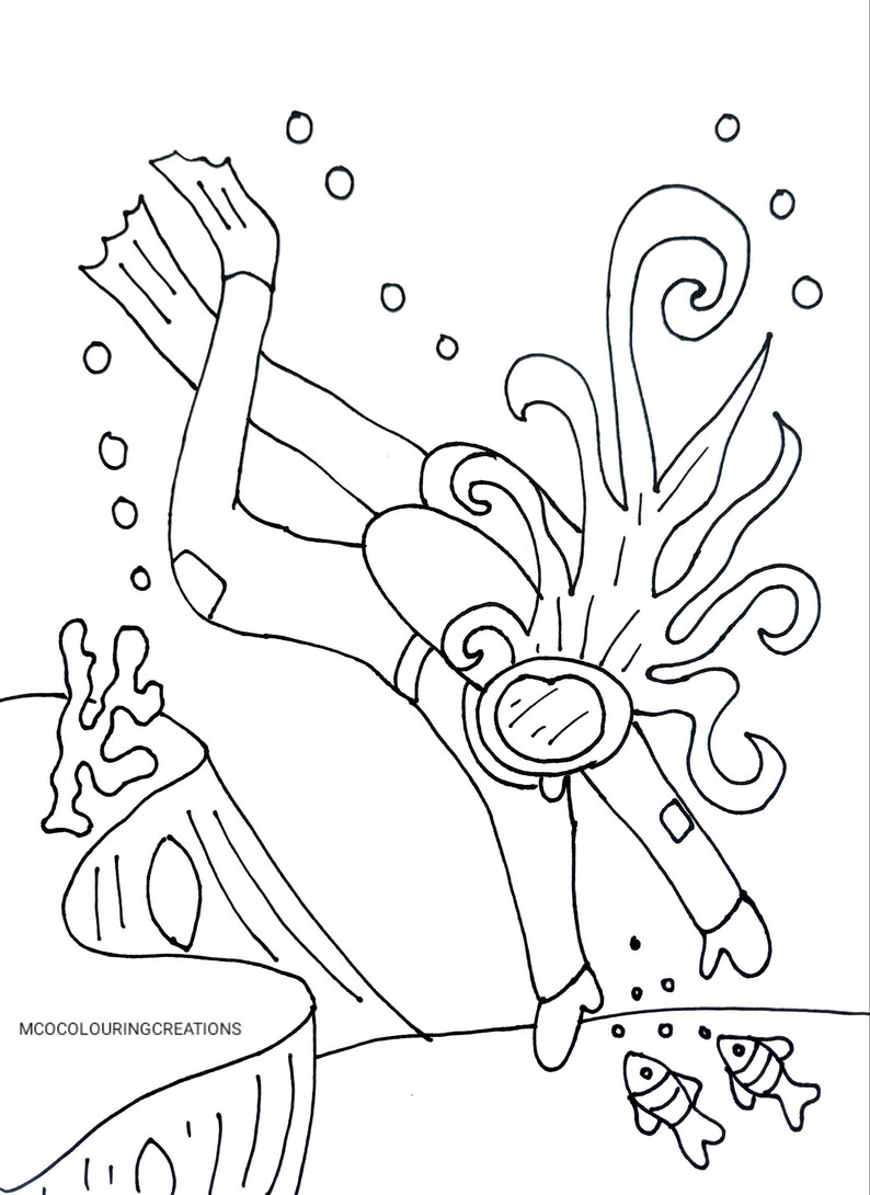 Deep Sea Diver Coloring Page | Etsy