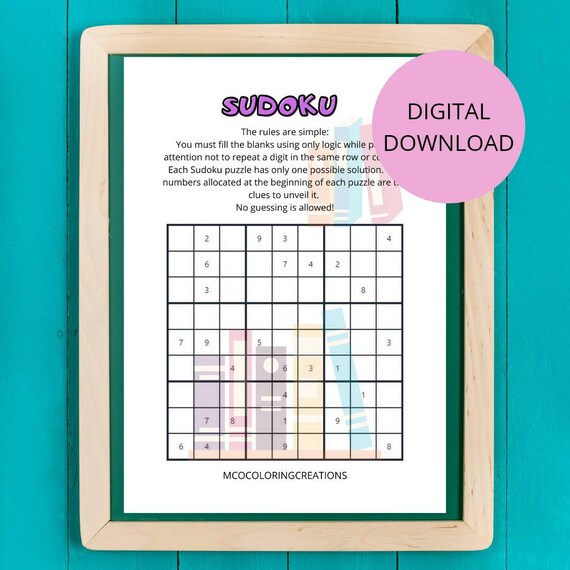 printable children s sudoku puzzle etsy