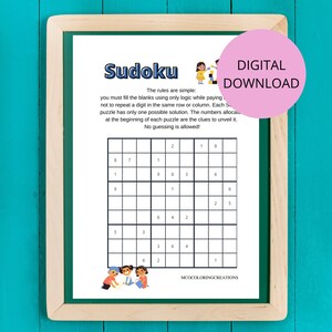 printable sudoku puzzle brain teaser childrens p d f answer key included concentration logic worksheet mind trainer pdf file focus prints art collectibles jip fi