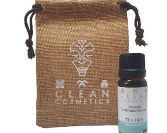 Aceite esencial orgánico de árbol de té + quemador de aceite y cera de regalo y bolsa de lino
