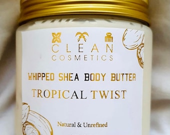 Manteca corporal batida de karité Tropical Twist / Con o sin brillo / Infundida con aceite de vitamina E e ylang ylang