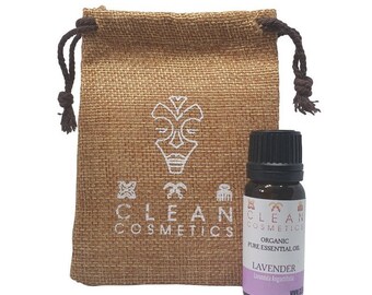Aceite esencial orgánico de lavanda + Quemador de aceite y cera gratis y bolsa de lino