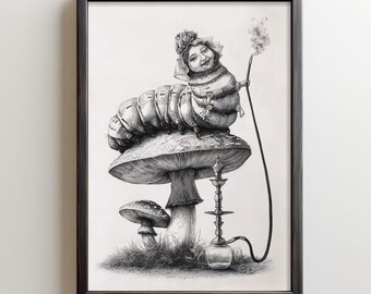Alice in Wonderland Caterpillar Print | Lewis Carroll Book Illustration | Vintage Wall Decor | Digital Download