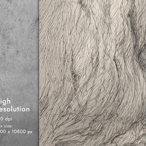 May include: Abstract artwork featuring a detailed, flowing pattern of thin, dark lines on a light background. The lines create a textured, wave-like effect. The image also includes text indicating high resolution, 300 dpi, and a maximum size of 7200 x 10800 px.
