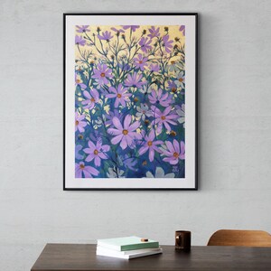 Garden Cosmos, Original Gouachemalerei, 53 x 73 cm