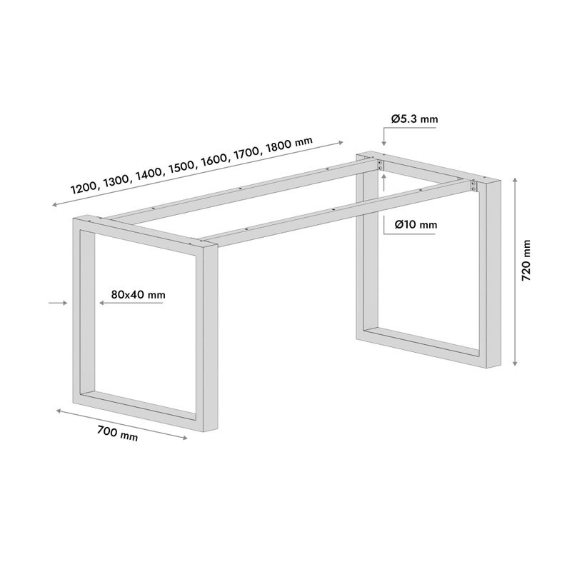 Pieds de table en métal pour plateau en bois, Pieds de table en acier 80 x 40 mm, Pieds de meubles avec piètement de table en métal, Pieds de table en fer, Pieds robustes image 8