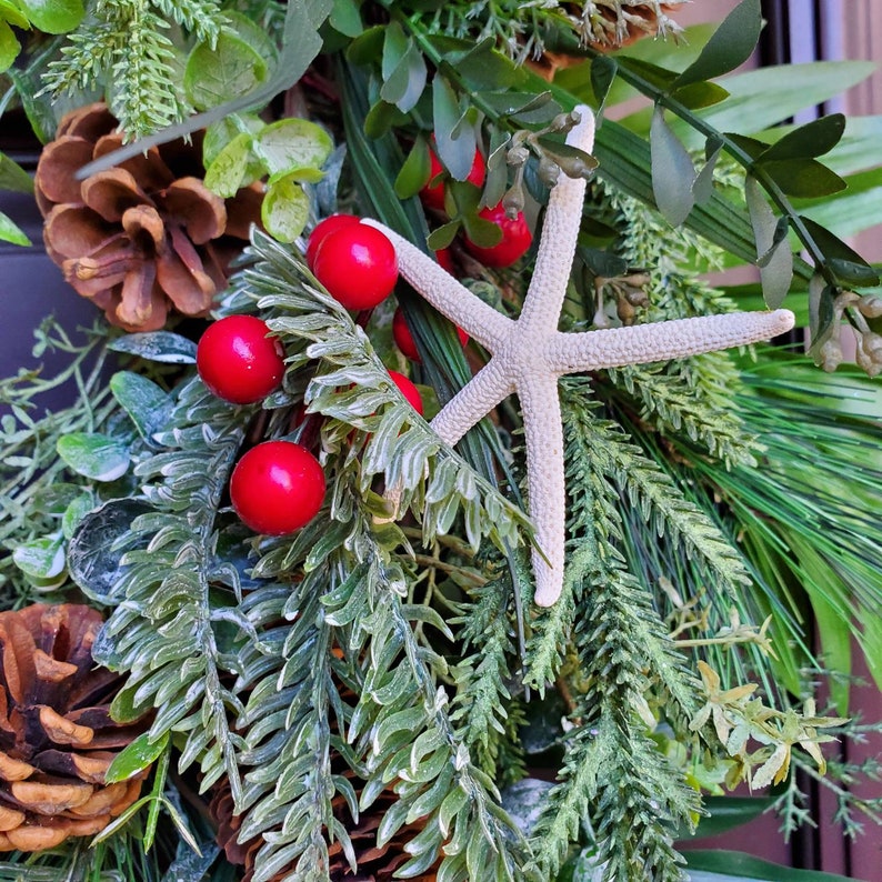 Coastal Christmas Wreath for Front Door Classic Traditional Etsy