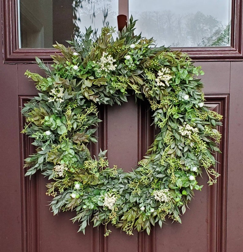 Greenery Wreath for Front Door Green Wreath Farmhouse Etsy