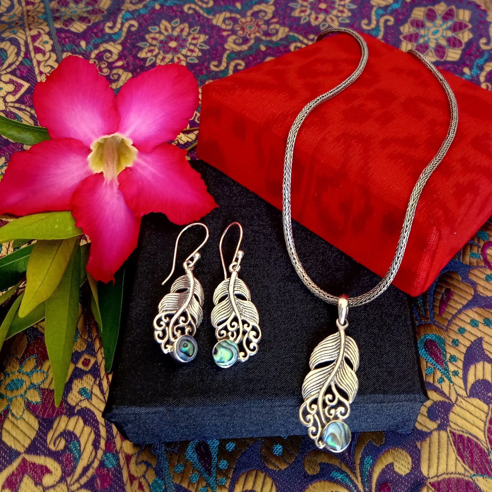 Bali ethnic Sterling Silver Jewelry Set necklace pendant Etsy