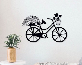 Wooden wall picture ladies bicycle with flowers Dutch bicycle wooden sign to stick on bicycle lover wall art birthday gift cyclist