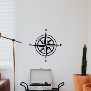 Wind rose wall decoration wooden wall art wooden decoration compass decoration wall art wall decor to stick on maritime nautical compass rose with adhesive pads image 3