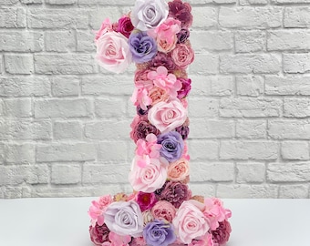 Flower Number 1 Happy Birthday Number with Flowers Silk Wedding Floral Number 1st Birthday Party Decor Photoshoot Decoration
