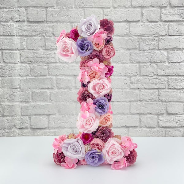 Flower Number 1 Happy Birthday Number with Flowers Silk Wedding Floral Number 1st Birthday Party Decor Photoshoot Decoration
