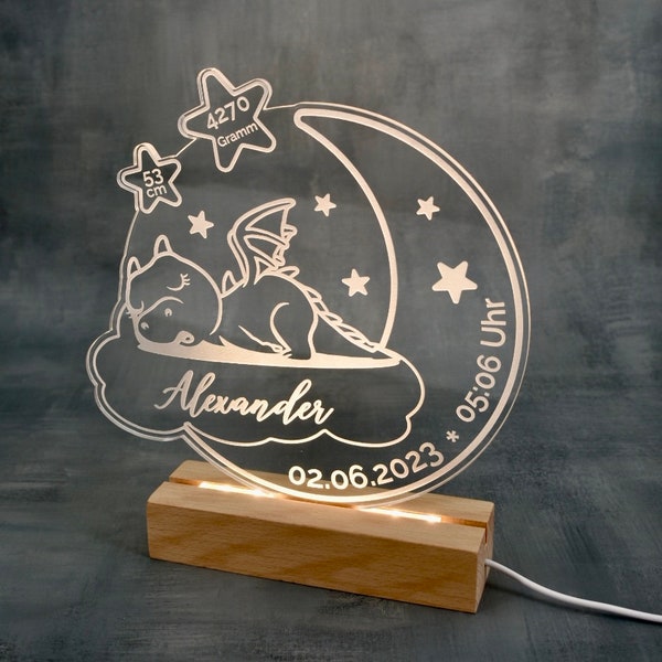 Schlummerlicht Baby Personalisiert mit Namen Nachtlicht Kinder aus Acrylglas, LED Licht Deko Kinderzimmer Nachtlampe Geburt