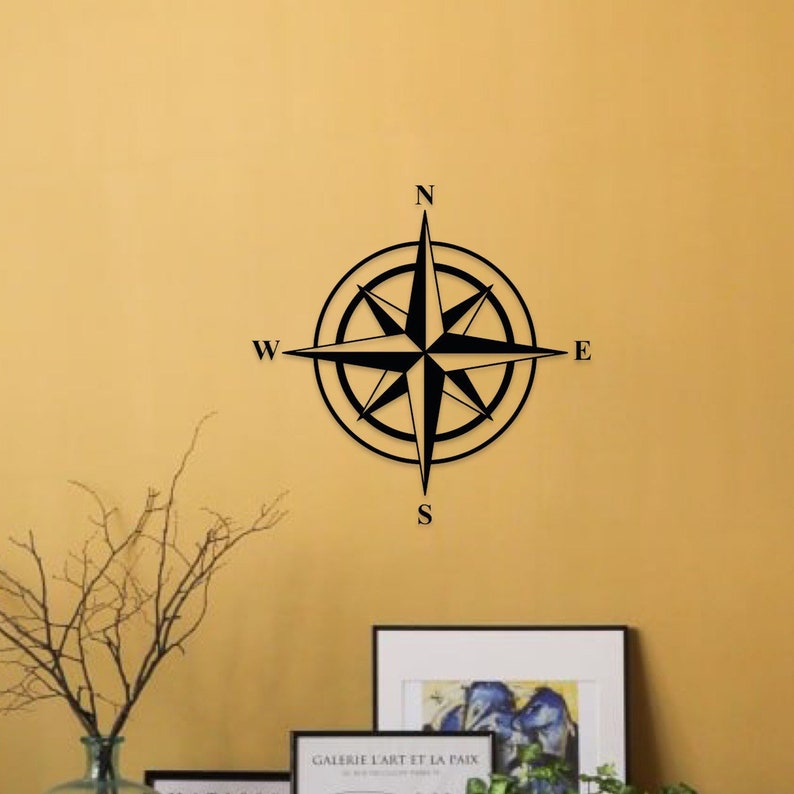 Windrose Wanddeko Holz Wandkunst Holzdeko Kompass Dekoration Wandkunst Wand Dekor zum Aufkleben Maritime Nautischer Kompassrose m. Klebepads Bild 8