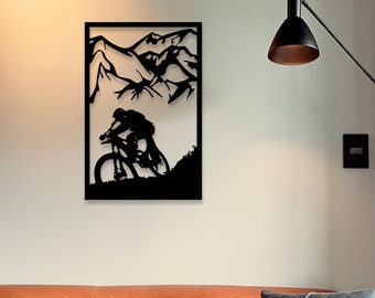 Wooden wall picture mountain bike bicycle wooden sign to stick on bike lover wall art birthday gift cyclist cycling mountains