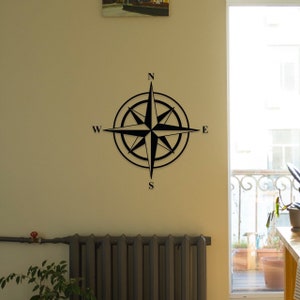 Wind rose wall decoration wooden wall art wooden decoration compass decoration wall art wall decor to stick on maritime nautical compass rose with adhesive pads image 5