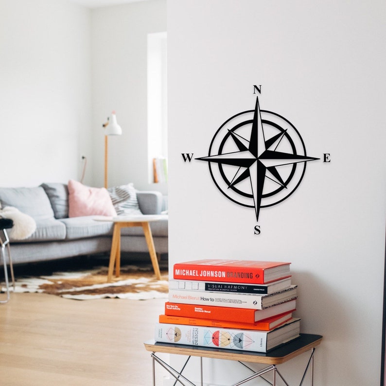 Wind rose wall decoration wooden wall art wooden decoration compass decoration wall art wall decor to stick on maritime nautical compass rose with adhesive pads image 7