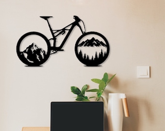 Houten muurafbeelding mountainbike fiets houten bord om op te plakken fietsliefhebber kunst aan de muur verjaardagscadeau fietser fietsen sport bergen