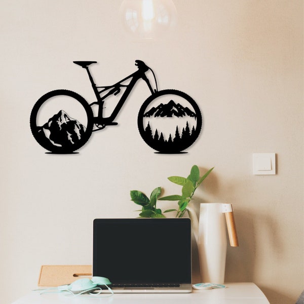 Wandbild aus Holz Mountainbike Fahrrad Holzschild zum Aufkleben Fahrradliebhaber Wandkunst Geburtstagsgeschenk Radler Fahrradsport Berge