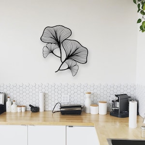 Wooden wall picture Ginkgo leaves 68 x 68 cm wooden sign to stick on decoration wall art birthday gift for botanist plants leaf tropical