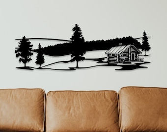 Wandbild aus Holz Haus in den Bergen Holzschild zum Aufkleben Berglandschaft Deko Berghütte Geburtstagsgeschenk für Bergsteiger Wandern