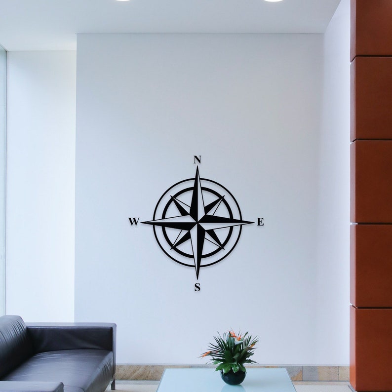 Wind rose wall decoration wooden wall art wooden decoration compass decoration wall art wall decor to stick on maritime nautical compass rose with adhesive pads image 2