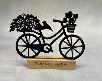 Women&#39;s bike figure with engraving – personalized gift for female cyclists – wooden figure bicycle decoration – gift for female cyclists