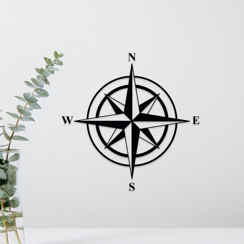 Wind rose wall decoration wooden wall art wooden decoration compass decoration wall art wall decor to stick on maritime nautical compass rose with adhesive pads image 1