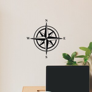 Windrose Wanddeko Holz Wandkunst Holzdeko Kompass Dekoration Wandkunst Wand Dekor zum Aufkleben Maritime Nautischer Kompassrose m. Klebepads Bild 9