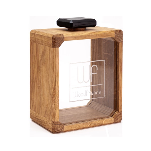 WoodFriends Boîte à vin personnalisée en liège en bois de chêne Cadeau pour les amateurs de vin et les collectionneurs Bouteille pour liège Whisky Bourbon